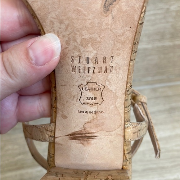 STUART WEITZMAN UGC Women’s Size 9.5 Tan Cork Block Heel Sandals Buckle - Picture 15 of 17